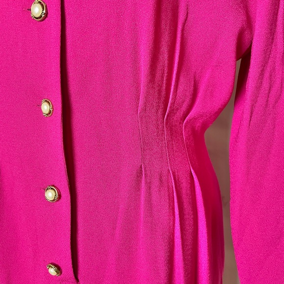 Vintage women’s magenta long sleeve button down retro 80’s career wear dress - Picture 6 of 10